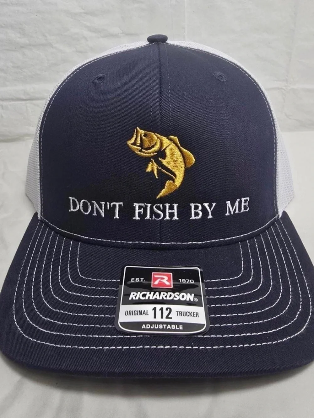 Don’t Fish By Me Richardson 112 Trucker Hat Navy White Snapback Fishing Cap New